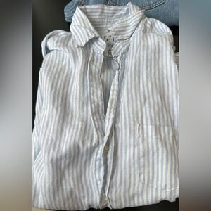 Frank & Eileen linen / cotton pin striped button down shirt